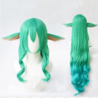 (วิกผมคอสเพลย์) LOL รองเท้าบู้ทคอสเพลย์สตาร์การ์เดียน Soraka สีเขียวสีน้ำเงินหยักพร้อมหูชุดคอสเพลย์ตามบทบาทปาร์ตี้เฉลิมฉลองวันฮัลโลวีนวิกผมปลอมเล่น + หมวกวิกแบบอิสระ