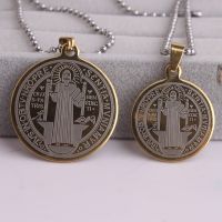 gold color color Saint Benedict of Nursia 316L Stainless Steel pendant necklaces bead chain for men women wholesale Fashion Chain Necklaces