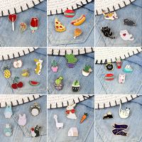 【DT】hot！ 3 6 pcs/set Cartoon Cats Sheep Cactus Fruit Hamburger Pizza Brooch Enamel Pin Metal Badge Brooches for