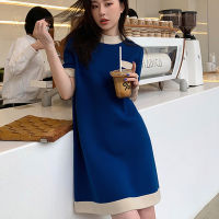 ร้อน, ร้อน★Missliu Fashion Knitted Dress Womens 2022 Summer New Design Contrast Color Loose Ice Silk Knitted Dress