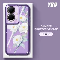 โทรศัพท์ YBD เคสสำหรับ Vivo Y78 Y78 + Y36 4G 5G V29 Lite Camellia ดอกไม้สีลวดลายโปร่งใสฟิล์มเลนส์อ่อน TPU Carmera ป้องกัน