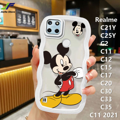 เคสโทรศัพท์เคสโทรศัพท์การ์ตูน Mickey Mouse JieFie สำหรับ Realme C21Y,C25Y/C35 / C11 / C12 / C15 / C17 / C2 / C20 / C30/C33 / OPPO A1K แฟชั่นน่ารักมินนี่มิกกี้มิกกี้ฝ้าโปร่งแสง TPU นุ่มขอบคลื่น