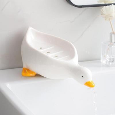 Soap Storage Box Quick Drainage Cartoon Shape Waterproof Tilted Position Little Duck Bathroom Washbasin Soap Dish Hotel Supply Soap Dishes