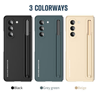 สำหรับ Samsung Galaxy Z Fold 5 (2023ปล่อย) เคสโทรศัพท์กันกระแทกพร้อมที่วางปากกา &amp; S Pen สำหรับ Galaxy Z Z Fold 5 Hole ขาตั้งแหวนโลหะ Back Cove