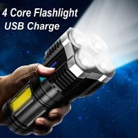 High Power LED Flashlights Camping Torch With 4 Lamp Beads And COB Side Light Rechargeable Portable Hand Lantern 4 Lighting Mode Diving Flashlights