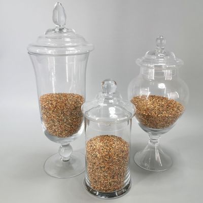 [COD] European-style glass jar storage sugar with lid tall fruit decorations large capacity 3-piece set outlet