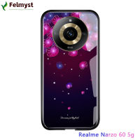 สำหรับ Realme 11 5G Realme Narzo 60 5G หรูหราเหมือนฝันดอกไม้ดาวรูปผีเสื้อเคสกันกระแทกกระจกนิรภัยมันวาวฝาหลังปลอก