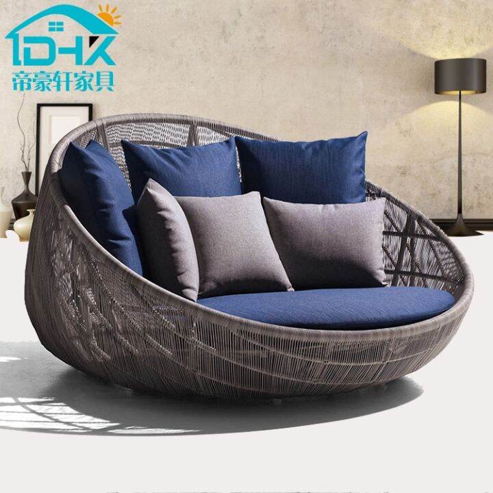 ☁ Outdoor rattan chair round bed leisure bed furniture sofa bed garden bird nest lunch break bed