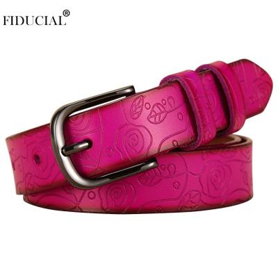 Fashion Design Floral Pattern Rose Red Genuine Leather Female Belt Womens Pin Buckle Metal Belts 28Mm Wide 2023 FCO082