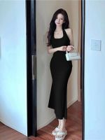 Genuine Uniqlo High-end Pure lust-style halterneck fishtail dress with high-end temperament backless slim long skirt 2023 new black mini dress