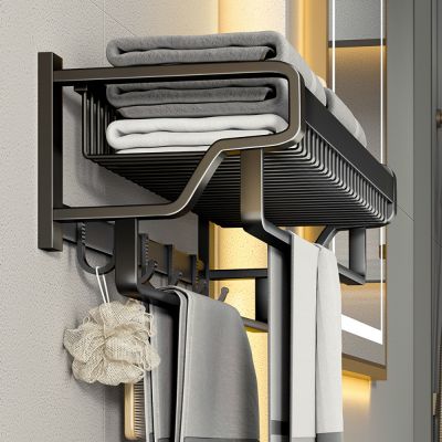 Bathroom Shelves Wall Bath Towel Holder Foldable Shower Holder Clothes Organizer With Hooks Storage Rack Bathroom Accessories