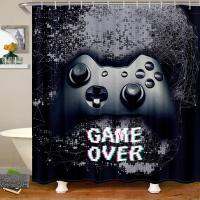 Gamer Bath Curtain คอนโซลเกมคอนโทรลเลอร์ที่ทันสมัยผ้าม่านห้องน้ำสำหรับเด็กชายสร้างสรรค์เย็นสีเทาเกมกระดานเกมชุดตกแต่งห้องน้ำ 180 * 180 ซม