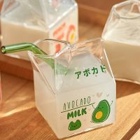 Glass Creamer Box Heat Resistant Cartoon Mini Square Milk Carton Container Cup 380ml Water Cup Kawaii Mug Kawaii Bottle