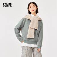 SEMIR เสื้อสเวตเตอร์สตรีสีทึบ,เสื้อคอกลมทรงหลวมสีพื้นใส่สบายในฤดูหนาวปี2021เสื้อใส่คลุมสะโพกแบบเรียบง่ายเสื้อฟลีซ