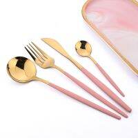 Terprun 24Pcs Dinnerware Set Western Tableware High Quality Pink Gold Knife Fork Spoon Stainless Steel Cutlery Set Silverware