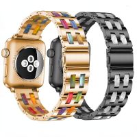 Luxury Resin Strap For Apple Watch Band 40mm 44mm 42mm For iWatch 8 7 45mm41mm iwatch 6 5 4 3 SE Bracelet Stainless Steel Belt Straps