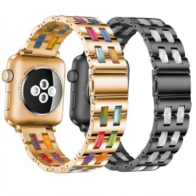 Luxury Resin Strap For Apple Watch Band 40mm 44mm 42mm For iWatch 8 7 45mm41mm iwatch 6 5 4 3 SE Bracelet Stainless Steel Belt Straps