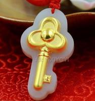 【CW】 HeTian   18K Gold Carved Amulet Pendant Necklace Jewelry Certificate