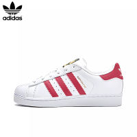 [กล่องต้นฉบับ] รองเท้าผ้าใบหุ้มข้อต่ำ Adidas Original Superstar รุ่นคู่พิมพ์โลโก้เต็มรูปแบบ - กุหลาบแดง