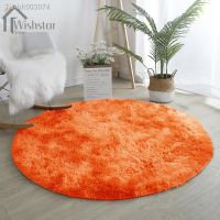 ✽✓✵ Plush Round Carpet Orange Tie Dye Gradient Play Mat Scandinavian Decor Circle Carpet For Girls Soft Cute Chair Mat Bedroom Rug