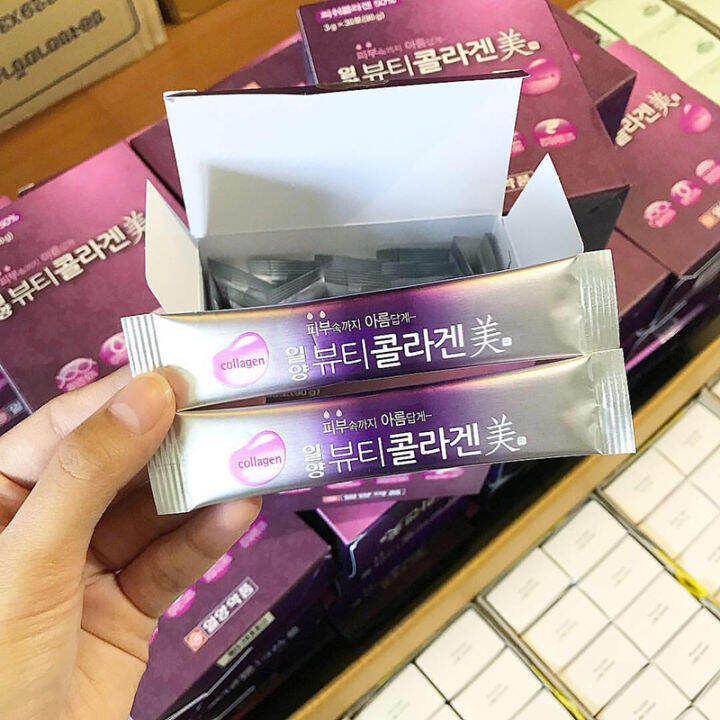 ilyang-beauty-collagen-me-อิลยาง-คอลลาเจน-คอลลาเจนม่วง-คอลลาเจนเกาหลี-ผลิตภัณฑ์เสริมอาหาร-บำรุงร่างกาย-บำรุงผิว-ขนาด-30-ซอง