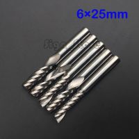 5pcs 6mm คาร์ไบด์ CNC Router Bits One Single Flute End Mill Cutting Milling เครื่องมือ 25mm