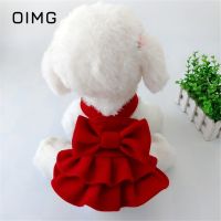 OIMG New Years Woolen Coat For Small Dogs Clothes Christmas Red Skirt Puppy Clothes Teddy Bichon Poodle Autumn Winter Pet Dress Dresses