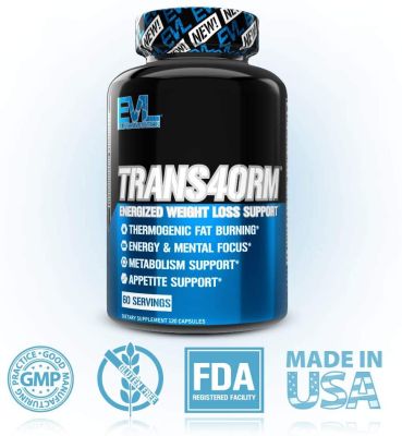 Evlution Nutrition Trans4orm (60 Servings)- Complete Thermogenic Fat Burner for Weight Loss, Clean Energy and Focus with No Crash Boost Metabolism Suppress Appetite Diet Pills แฟตเบิร์น กล้ามเนื้อ ลดไขมัน