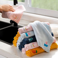 SHOOTHE Multifunctional for Household Kitchen Rags Dish Cloth Coral Velvet Super Absorbent Cartoon Embroidery Cleaning Towel 1Pcs