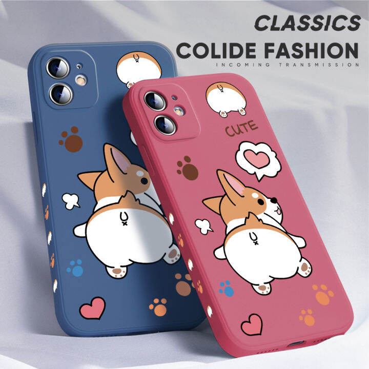 เคส-ggk-สำหรับ-realme-c30s-การ์ตูนน่ารักเคสโทรศัพท์ดีไซน์รอยเท้าสุนัขลายการ์ตูนเวลช์คอร์กี้เพ็มการ์ตูนขอบสี่เหลี่ยมปลอกซิลิโคนของเหลวเคสป้องกันกล้องคลุมทั้งหมด