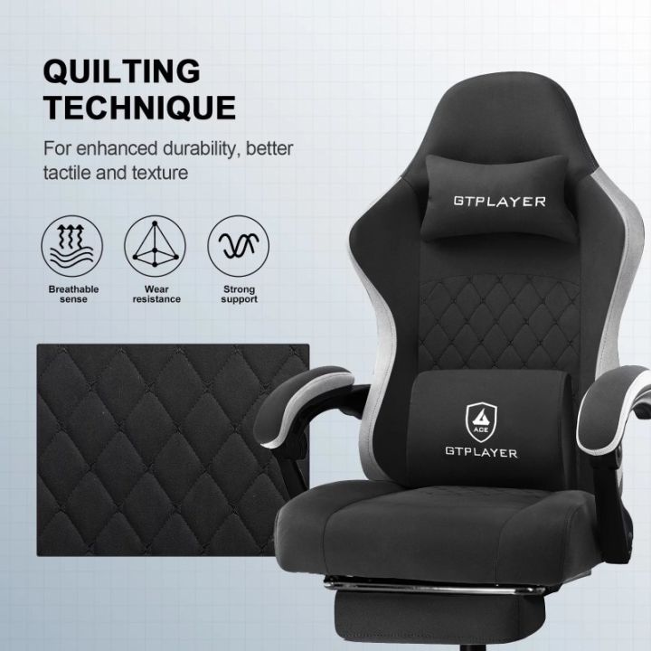 เก้าอี้มีที่พักเท้าเกม-gtplayer-amp-สปริงรับแรงกระแทกกระเป๋า-amp-เก้าอี้สำนักงานที่เหมาะกับสรีระที่พักแขนสีดำ