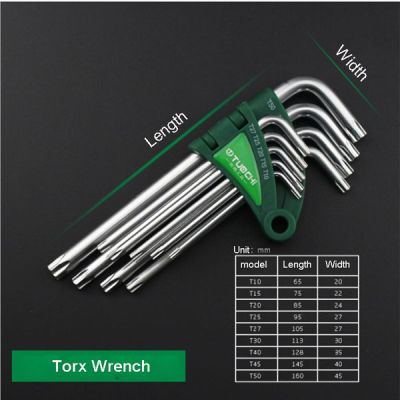 9Pcs 1.5mm-10mm Allen Wrench Set Torx Star Spanner Set Coded Double-End L Type Hexagon Flat Ball Spanner Metric Hand Tools