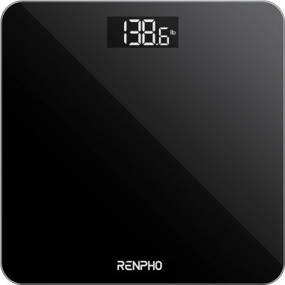 RENPHO Digital Bathroom Scale, Highly Accurate Body Weight Scale with Lighted LED Display, Round Corner Design, 400 lb, Black-Core 1S 10.2"/260mm Black