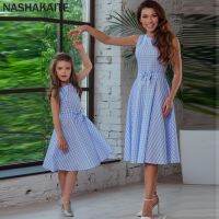 【YF】 NASHAKAITE Mom and daughter dress Fashion Sundress Sleeveless Plaid Bow-knot Back Zipper Mini Dress Mother Daughter Clothes