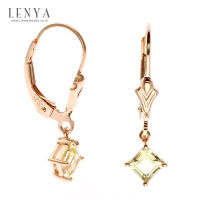 Lenya Jewelry ต่างหูเลมอนควอตซ์ (Lemon Quartz) สีเขียวมะนาว ตัวเรือนเงินแท้ ชุบพิงค์โกลด์ เหมาะกับสาวหวานซ่อนเปรี้ยว