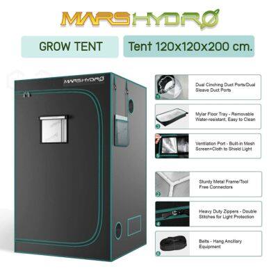 Mars Hydro เต็นท์ปลูกต้นไม้ Marshydro 120x120x200 cm. Mars hydro Grow Tents เต้นปลูก 1680D Diamond Mylar Hydroponic Indoor Garden Green house Grow tent Cannadude420 Mars Hydro 4"x4" - 48"X48"X80"(120X120X200cm)