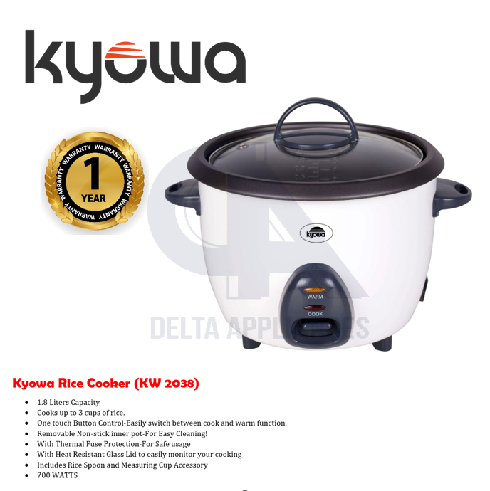 Kyowa Rice Cooker 1.8L Modern Design Original 1 Year Warranty KW 2038