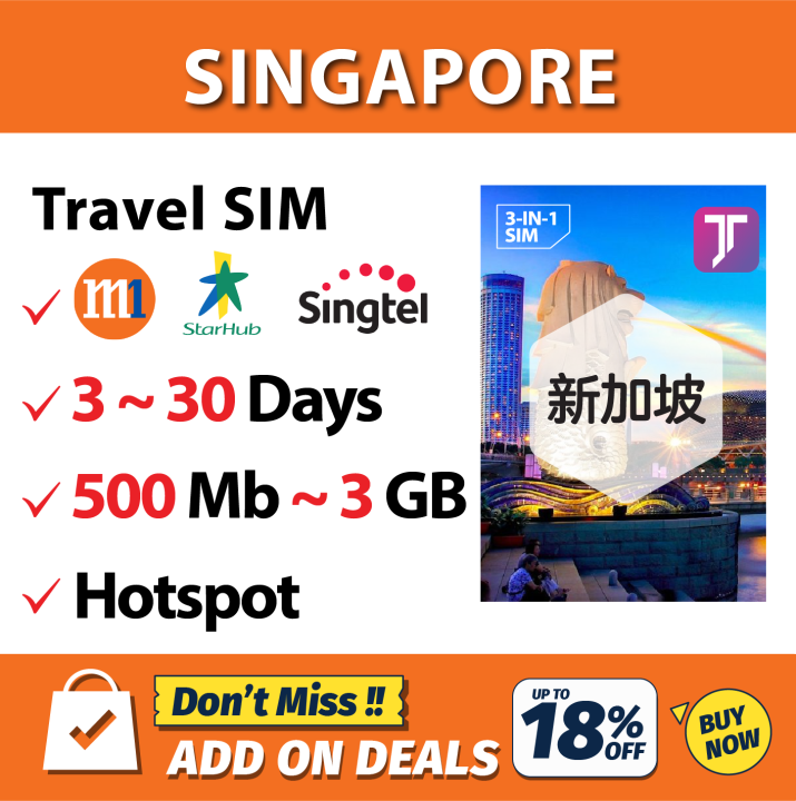 Jtravel 【Singapore】【3~30 days UnlimitedGB】Travel Prepaid Sim Card | Lazada