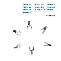 25/10Pcs CRIMP เทอร์มินัลไฟฟ้า Spade Bare สายไฟปลายสายเชื่อมต่อสายเคเบิล SNB3.5/5.5/8 /14 Ferrules 14-6AWG 2.5-16mm2-Shief