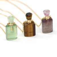 【cw】 Stone Perfume Bottle Pendant Necklace Quartzs Lazulis Necklaces Jewelry Length 66 5cm Size 22x33mm ！