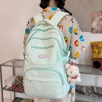 hot【cw】 2023 New Multiple Pockets Female Color Bookbag Teenage School