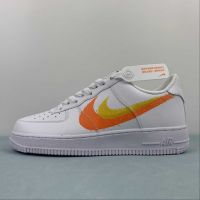 2023 Force 1 Low "สเปรย์เพ้นท์ Swoosh" รองเท้าผ้าใบ สีขาว เลเซอร์ สีส้ม 1LDP