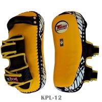 Twins special Curved Kick Pads KPL-12  Yellow White (S,M,L) for Training MMA K1 เป้าเตะแบบโค้ง ทวินส์สเปเชียล เหลือง-ขาว หนังแท้ สำหรับเทรนเนอร์ ในการฝึกซ้อมนักมวย