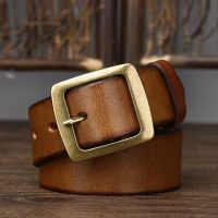 3.8cm Width Thick Retro Cowhide Genuine Leather Belt For Men Solid Brass Copper Pin Buckle Belts Male Strap For Jeans Belts