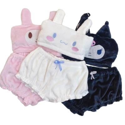 kawaii anime Hello Kitty Kuromi Mymelody Onpompurin winter warm plush priming pajamas loungewear suit Christmas birthday present