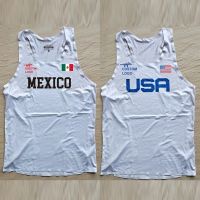 hot【DT】 MEXICO Stripes Man Fast Net Breathable  Speed Athlete Field Singlet Customizable Logo