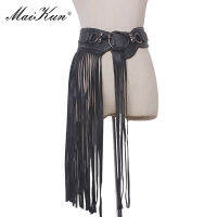 Luxury Design Maikun Punk Goth Belts For Women Personality Long Tassels Skirt Fashion Rivet Wide Elastic Black Female Belt