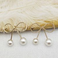 Simple Fashion Bow Brooches for Women Bowknot Brooch Pin Pearl Pendant Safety Lapel Pins Brooch Wedding Jewelry Accessories