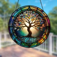 geegostudio 1pc Tree Of Life Suncatcher For Window, Stained Plastic Window Decor, Home Decor, Garden Decor, Thanksgiving Decor, Housewarming