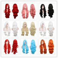 QQXCAIW Synthetic Long Curly Cosplay Wig Costume Party Red Pink Sliver Gray Blonde Black 70 Cm High Temperature Hair Wigs Wig  Hair Extensions Pads